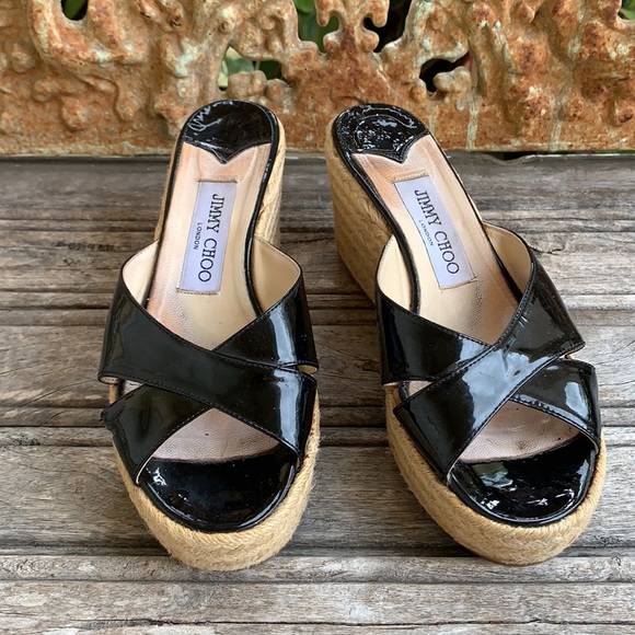 Jimmy Choo Shoes - Jimmy Choo Black Patent Wedge Espadrille